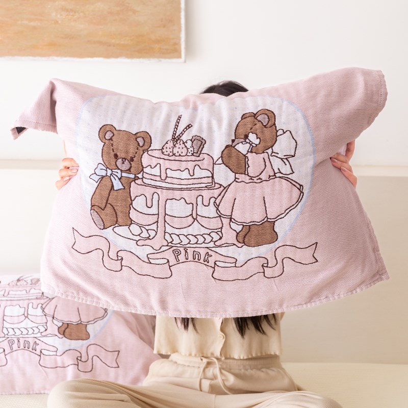 布琳蛋糕枕巾纱布纯棉可爱防头油女全棉家用柔软吸汗透气