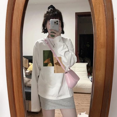 纯棉白色加绒打底衫女秋冬内搭可外穿长袖t恤女宽松上衣大码女装