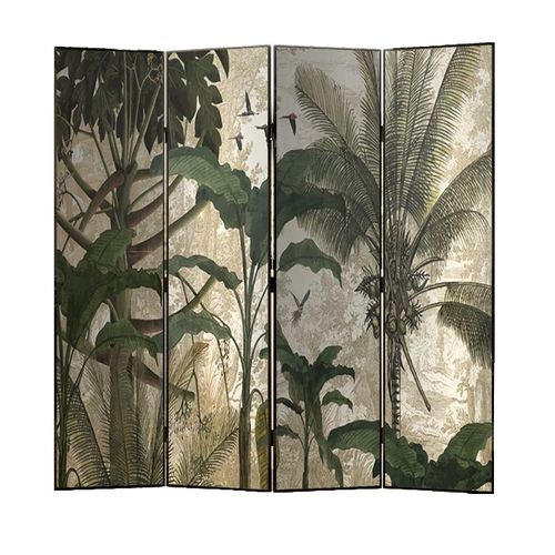 法式热带雨林折叠屏风隔断可移动客厅沙发背景墙卧室遮挡装饰折屏