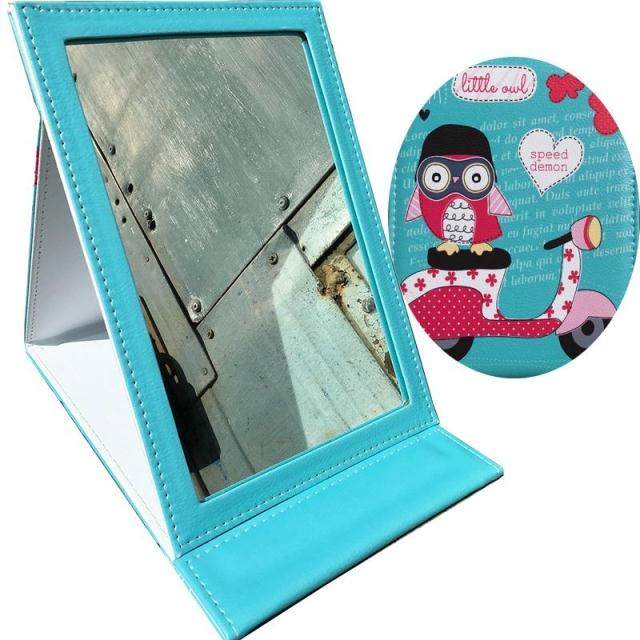 包邮 皮革 化妆镜 台式 大号 折叠 化妆镜 便携式化妆镜 镜子黑色