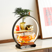 鱼缸客厅家用桌面自循环流水器圆形玻璃水族箱生态小型新款 金鱼缸