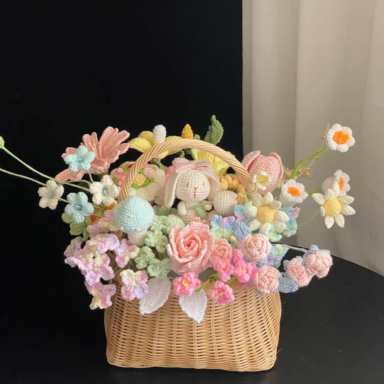 手工编织花束diy材料包自制成品花篮玫瑰仿真花送女朋友闺蜜礼物