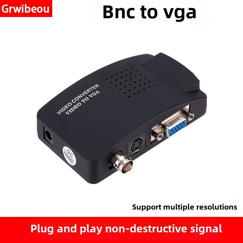 BNC转VGA视频转换器 监控主机摄像头AV接口接显示器S端子转换盒
