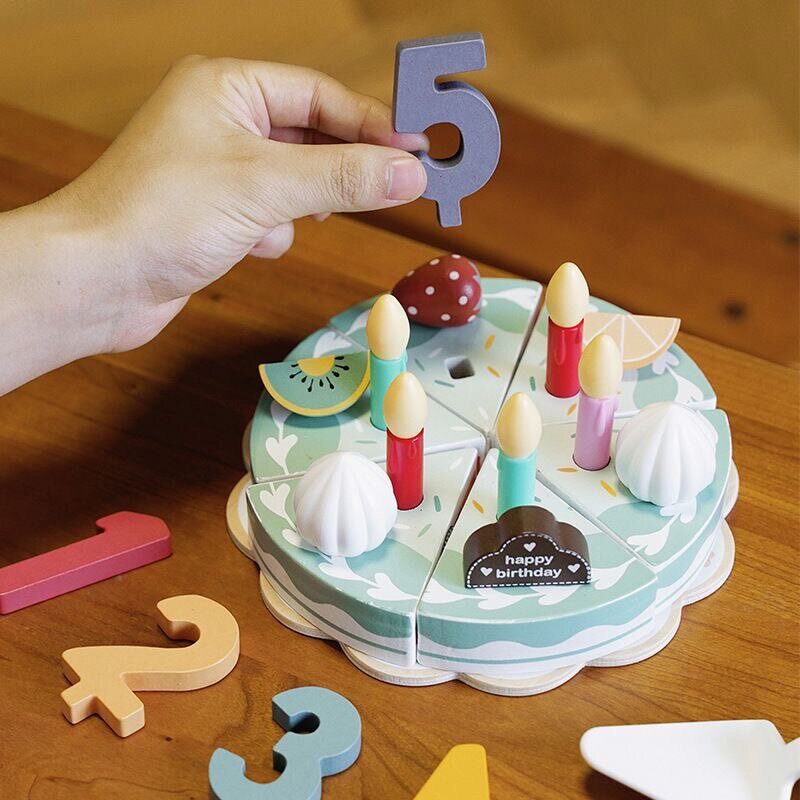 儿童木质生日蛋糕扮家家酒玩具仿真水果切切乐宝宝女孩男孩生日派
