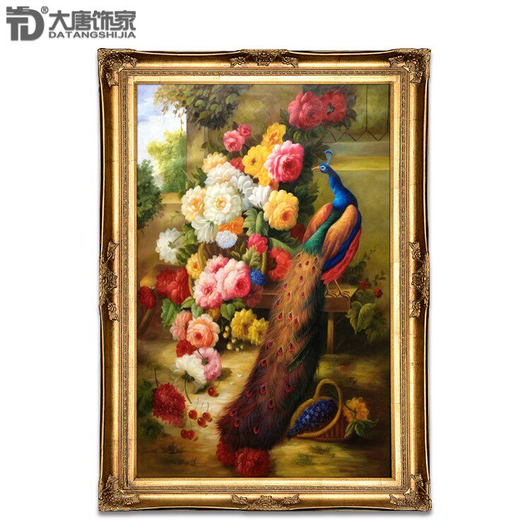 高品质欧式玄关客厅纯手绘油画吉祥鸟孔雀油画装饰画花鸟油画N62