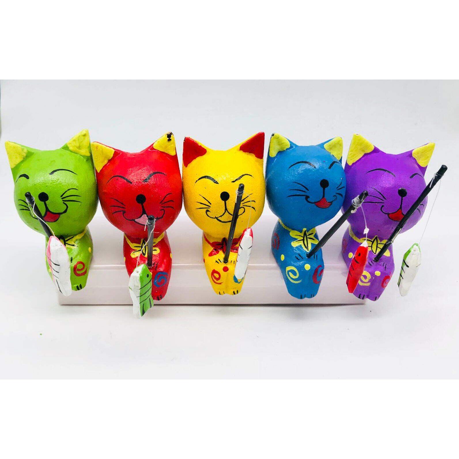 印尼巴厘岛伴手礼 手工摆件工艺品小花猫钓鱼（不含椅子）5只