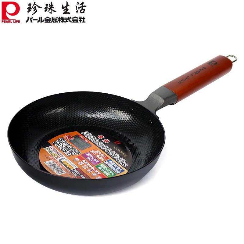 珍珠生活日本进口H-2514熟铁平底煎锅无涂层凹凸防粘煎锅18CM
