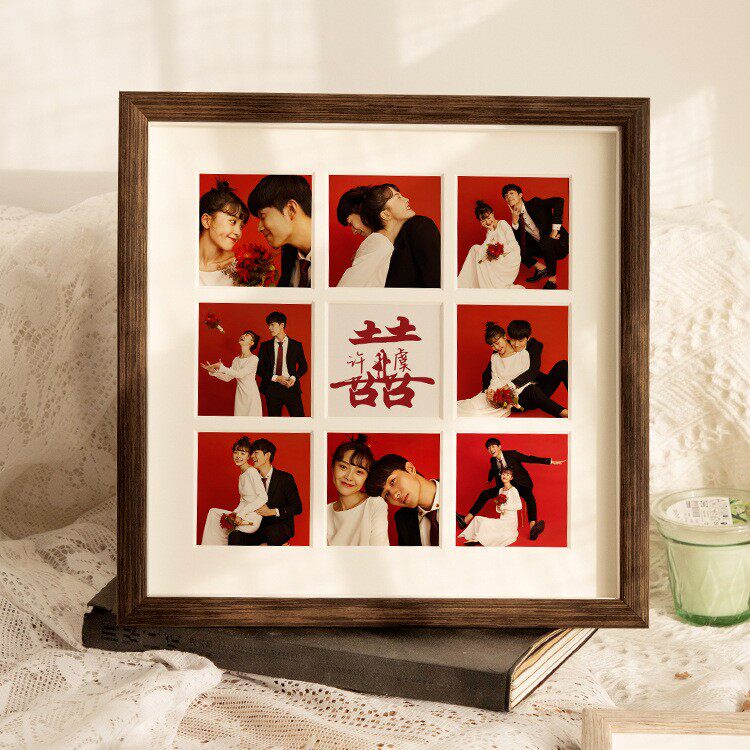 实木质相框9九宫格diy情侣相片婚纱照油画棒装裱框摆台画框挂墙