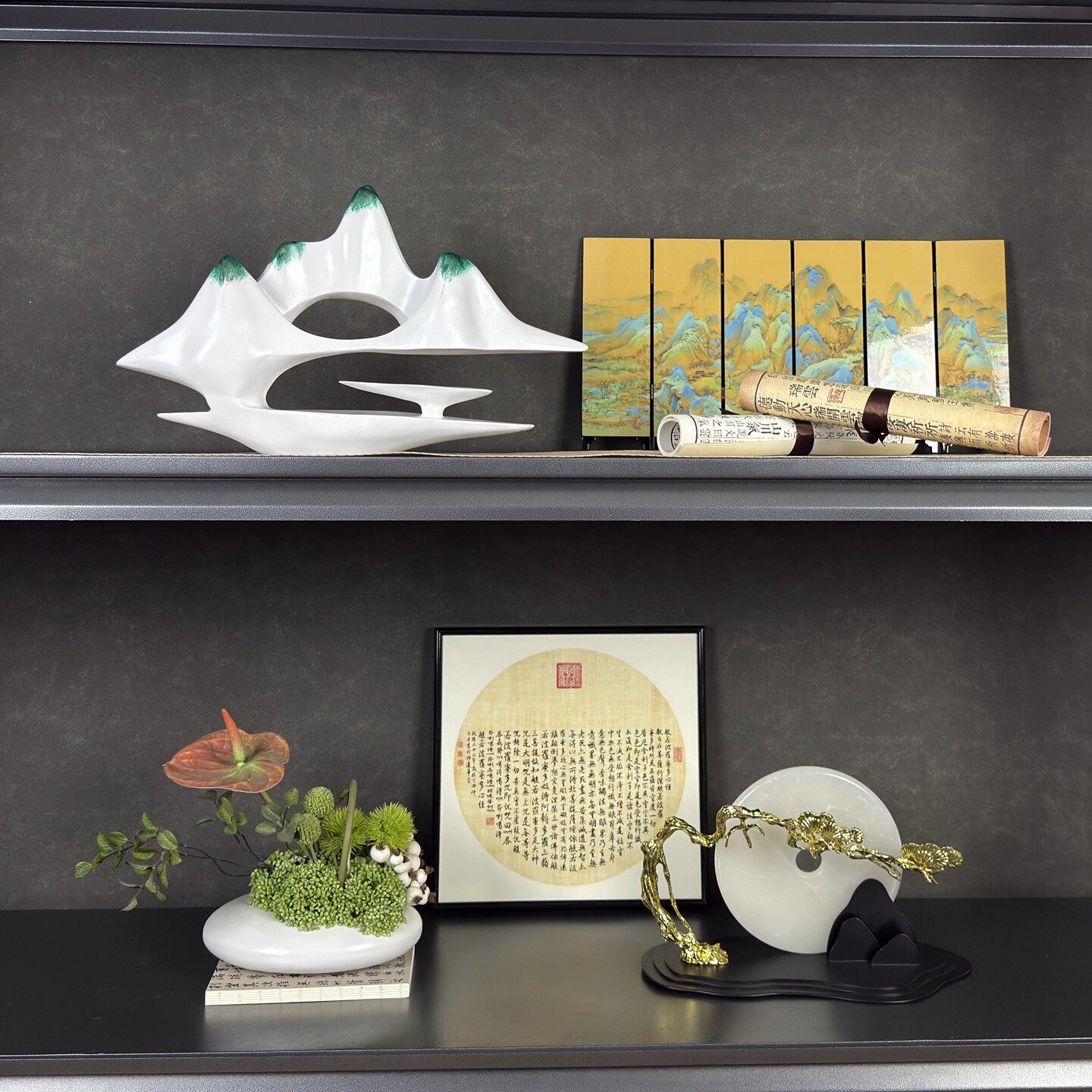 样板间卧室飘窗台软装饰品摆件组合套装产品花艺唱片扩香器高脚杯