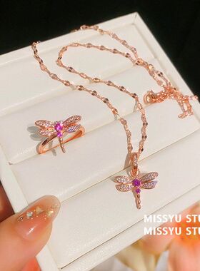 蜻蜓！舞浅金蜓设计感甜美风吊坠批发春夏锁骨项饰锆石链小众项链