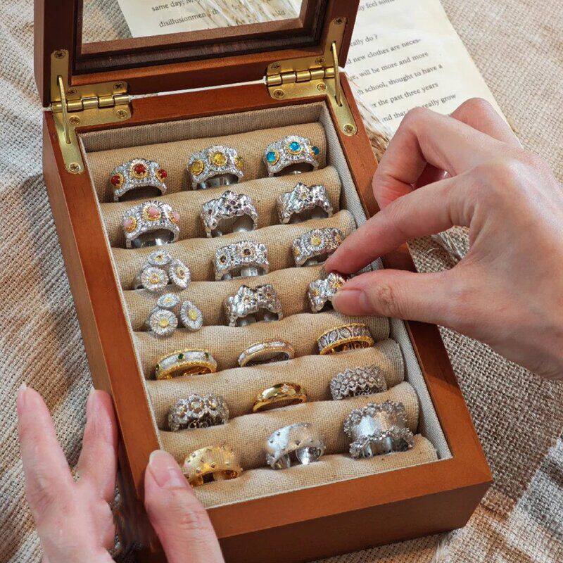 vintage真金手饰休闲电镀中古开口食指戒指戒时尚女小众百搭镶钻