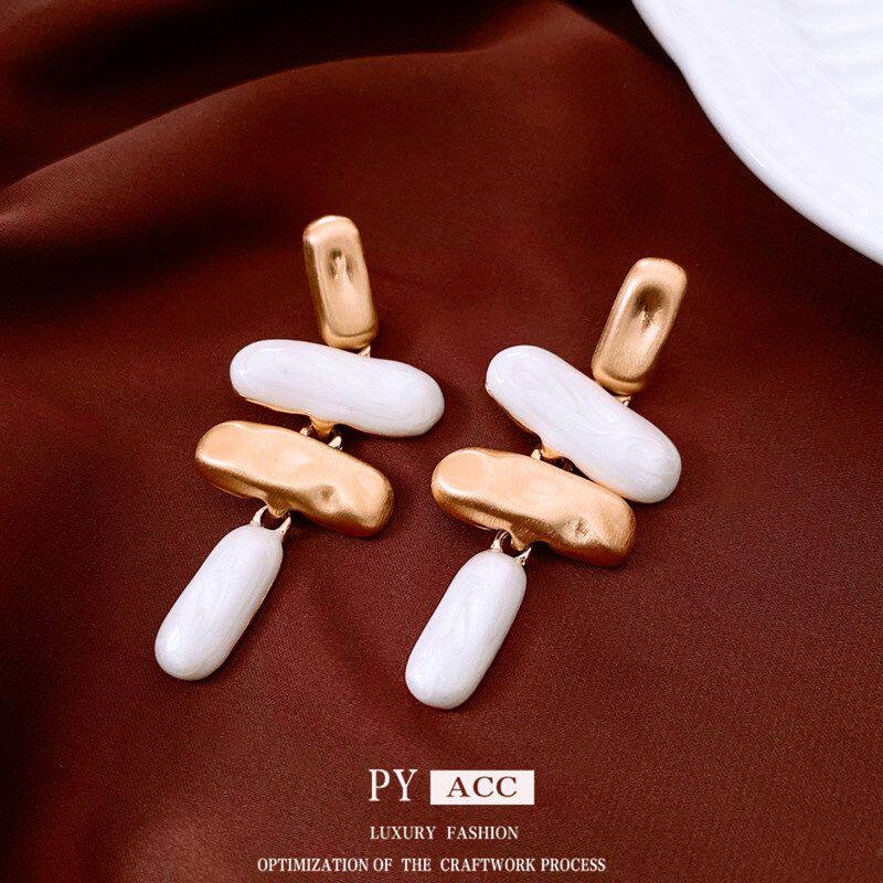 滴油褶皱吊坠高级银针流苏耳饰耳环复古休闲vintage女风耳钉中古