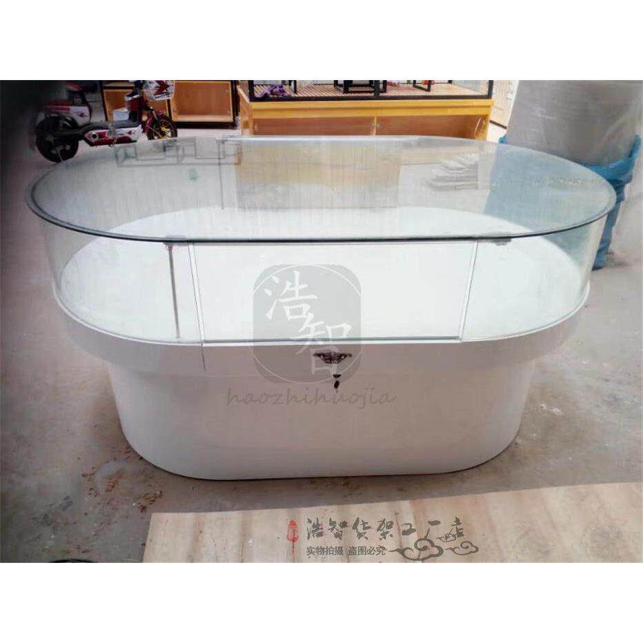 木质烤漆手机柜台椭圆形体验台弧形展示桌玻璃柜台手机中岛柜配件