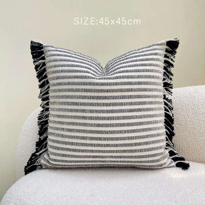 黑白抽纱流苏抱枕民族风民宿厚实纯棉靠垫客厅沙发床上藤椅靠枕