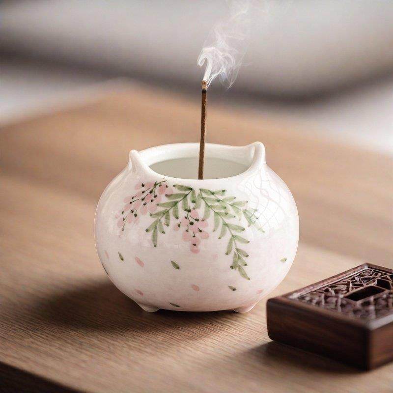 创意手绘紫藤花陶瓷三腿香炉香基地家庭室内迷你香棒香炉,家居饰品,香托/香盘/香座/香插,淘宝优惠券,粉丝福利购,淘宝优惠卷