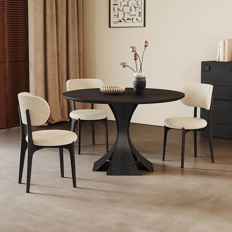 法式复古风实木圆桌家用小户型1米洽谈小圆桌窈窕黑色纯实木餐桌