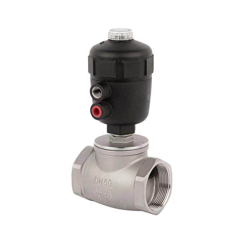 304不锈钢干燥水阀气动t形角阀座阀全不锈钢腰鼓阀塑料头Dn15-100