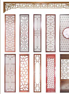 东阳木雕彷古门窗实木花格镂空中式屏风电视背景墙吊顶隔断覆古LP