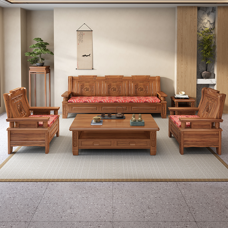 朴树木作 实木沙发简约小户型冬夏两用经济型客厅家具老式沙发