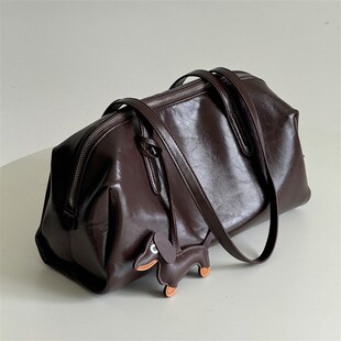 RANU韩系复古保龄球包包女2024新款百搭时尚通勤大容量腋下单肩包