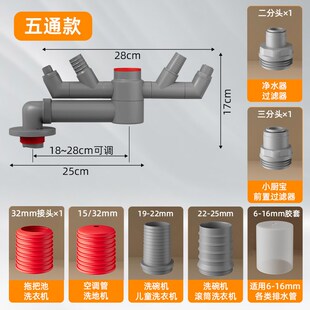 厨房下水管三通分水阀前置过滤器排水管道洗碗机净水器多功能接头