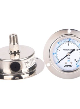 轴向带前边耐震充油不锈钢压力表埋入式崁入式法兰YNBF60ZT 16BAR