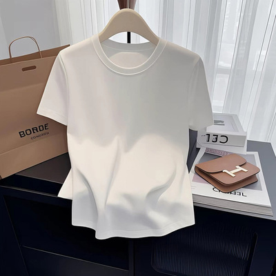95%弹力精梳棉品质短袖t恤女宽松净色2025夏季新款百搭白色上衣
