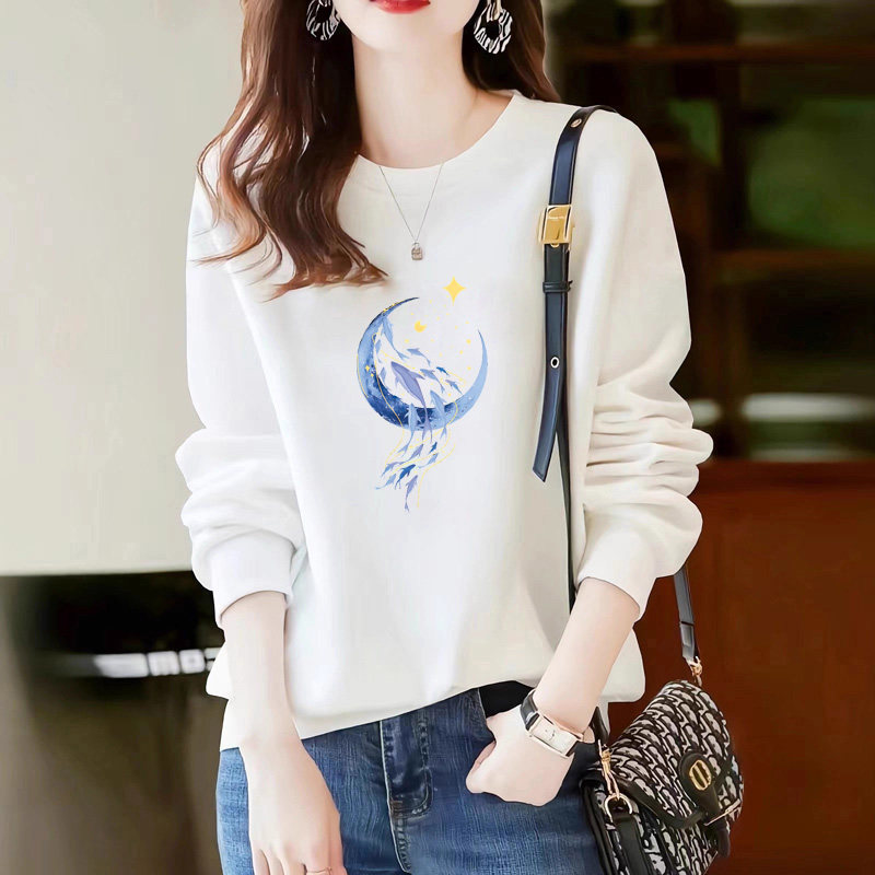 宽松显瘦圆领卫衣女2025年秋冬新款白色休闲长袖套头上衣加绒加厚