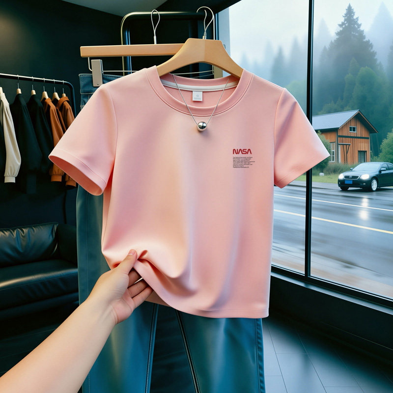 220g重磅纯棉短袖t恤女圆领宽松2025夏季新款小个子基础打底上衣