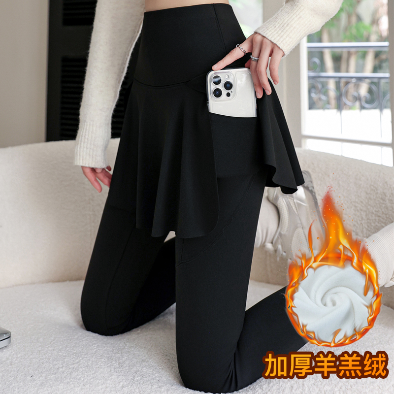 假两件裙裤女秋冬加绒鲨鱼打底裤