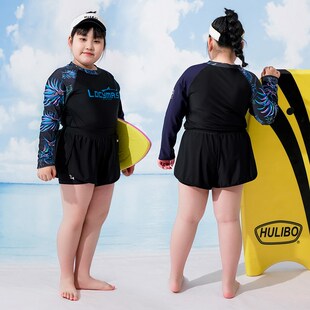 宽松显瘦分体保守游泳温泉泳衣套装 加肥加大码 防晒泳装 胖女童长袖