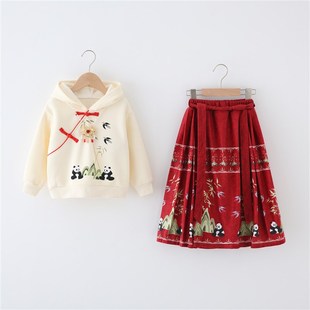 儿童马面裙2023新款套装秋冬加绒中国风男女童汉服卫衣元旦演出服