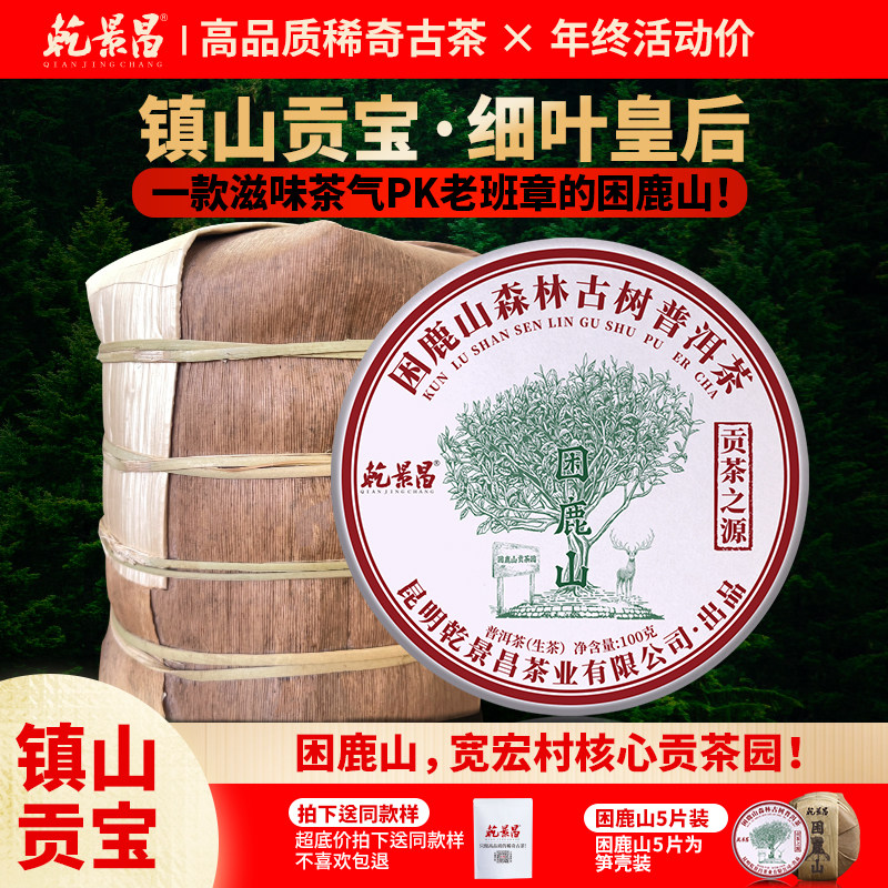 乾景昌2025年春茶《困鹿山贡茶》古树普洱生茶饼茶100g*5片整提装