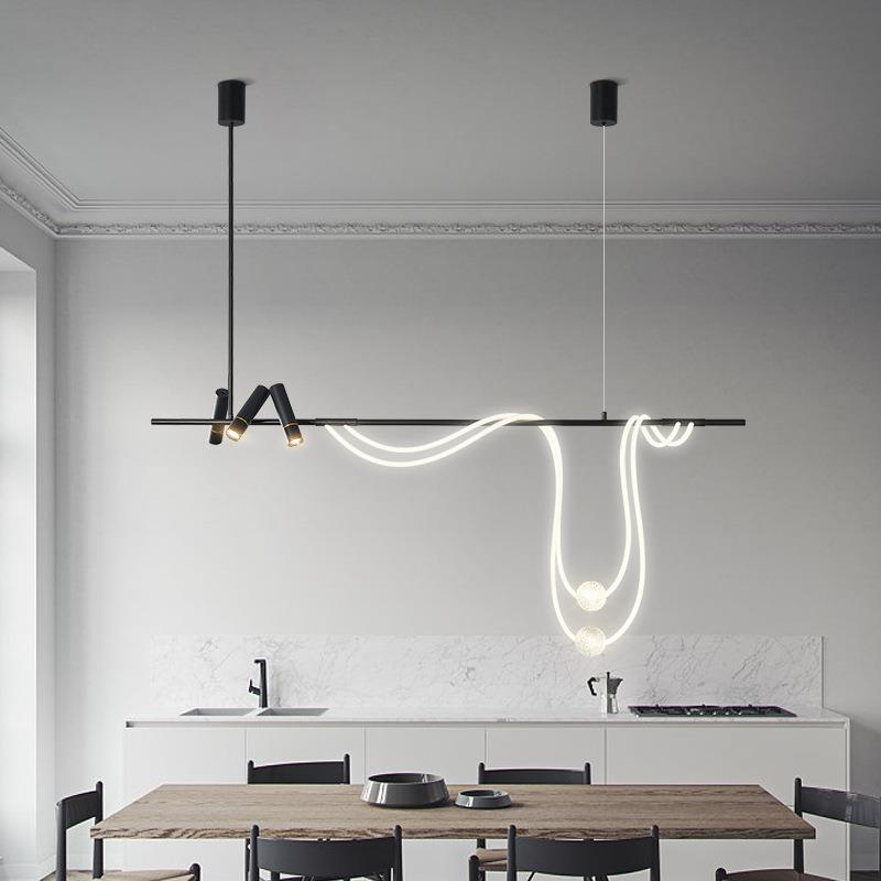 后现代轻奢艺术长条餐厅吊灯北欧设计师饭厅餐桌吧台线条艺术灯具