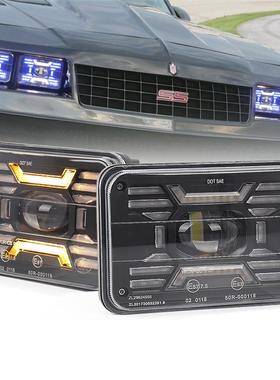 新款5寸汽车LED前照灯越野牧马人改装4X6寸带蓝色背景光车灯