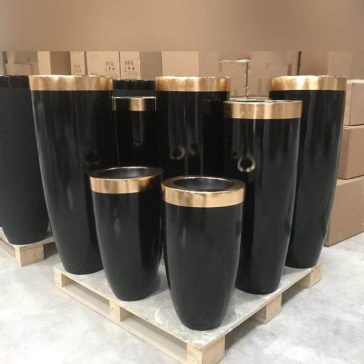 简约黑色金箔玻璃钢落地大花瓶酒店家居售楼处景观路引花艺摆设,金属材料及制品,金属加工件/五金加工件,淘宝优惠券,粉丝福利购,淘宝优惠卷