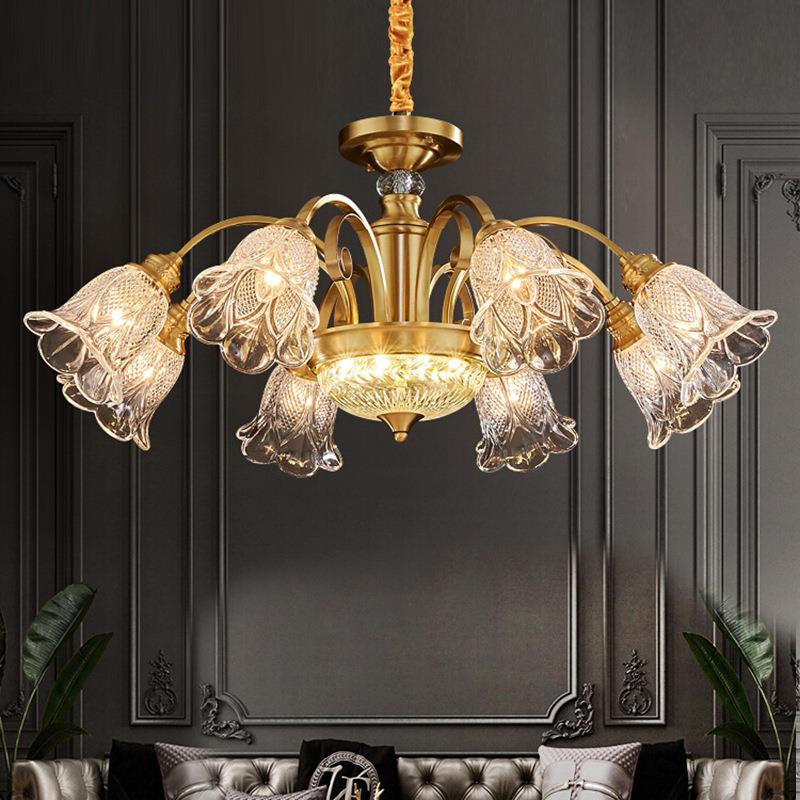 美式吊灯客厅灯主灯全铜水晶轻奢简约现代欧式餐厅灯卧室灯具N222