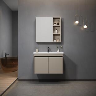 柜王洗漱陶瓷风一体牧久太空脸盆组合加厚蜂窝台洗手浴室柜铝奶油