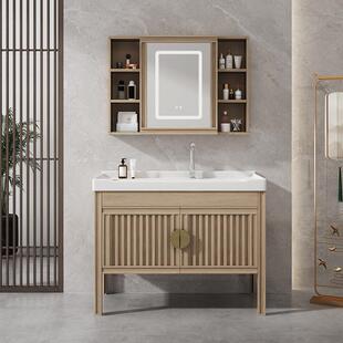 新中式浴室柜组合陶瓷洗脸洗漱盆室内外太空铝落地式洗手一体新品