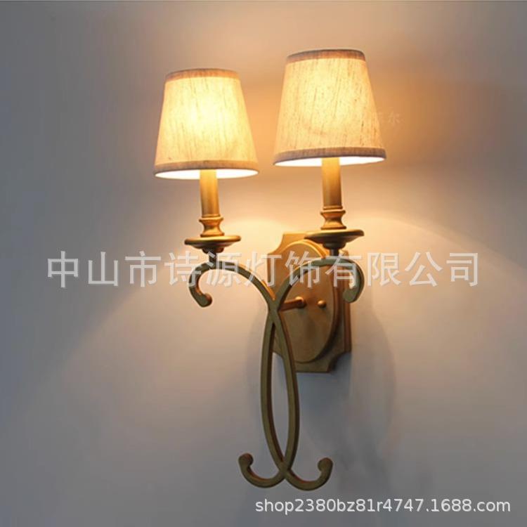 简约现代壁灯走廊过道铁艺美式创意室内墙床头灯双头仿古铜灯