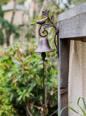 欧式铸铁花与鸟铃铛复古铁艺手摇铃铛花园铸铁墙壁挂门园艺杂货