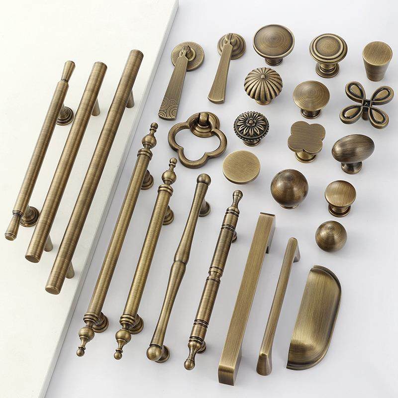 黄铜古铜色拉手美式复古柜门衣柜门把手中古风实木橱柜抽屉小拉手