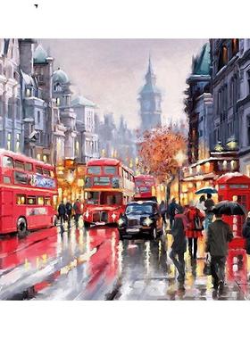 DZ-5736DIY数字油画红色公交纯手绘客厅卧室书房装饰画