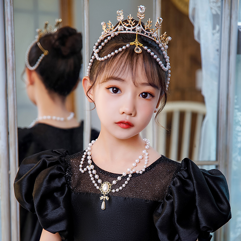 儿童公主皇冠水钻流苏头冠女童圣母王冠发饰头冠照相馆拍照头饰女
