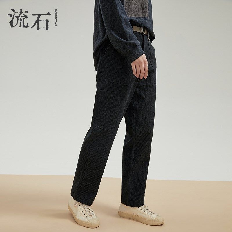 流石男装冬装牛仔裤男士新款秋冬季保暖宽松加厚款休闲直筒长裤子