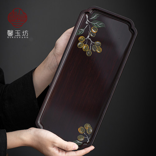 馨玉坊手绘竹壶承圆形托盘长方形干泡台茶台茶壶垫复古小型茶盘