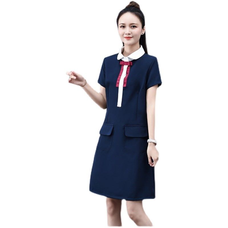 夏装幼师班服员工工作服短袖连衣裙职业女装幼儿园教师园服英伦风