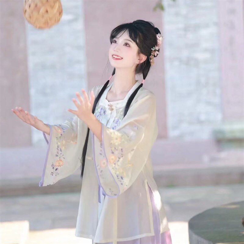 大码汉服女胖mm明制中国风方领齐腰马面裙日常薄款夏季套装200斤图片