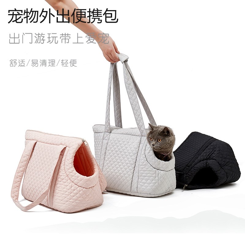 春亚纺猫咪手提包超轻绗棉宠物背包便携小狗包单肩露头猫咪外出