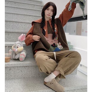 大码女装春季新款宽松显瘦胖mm毛衣马甲绣花衬衣裤子遮肚三件套装